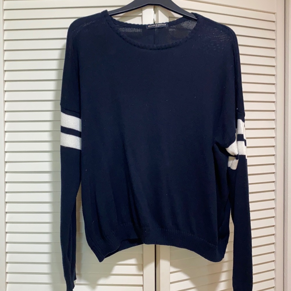 Brandy Melville Navy Blue Sweater w/ White Strips
